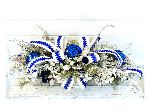 Elegant Blue & White Christmas Decor: Centerpiece or Door Swag, Tablescape, Coffee Table Decor- Handmade Home Decor-TCT1673