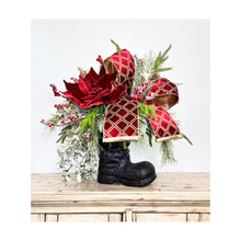 Load image into Gallery viewer, Burgundy Poinsettia Pine Santa Boot Arrangement – 20&quot; Elegant Holiday Floral Decor | TCT Crafts