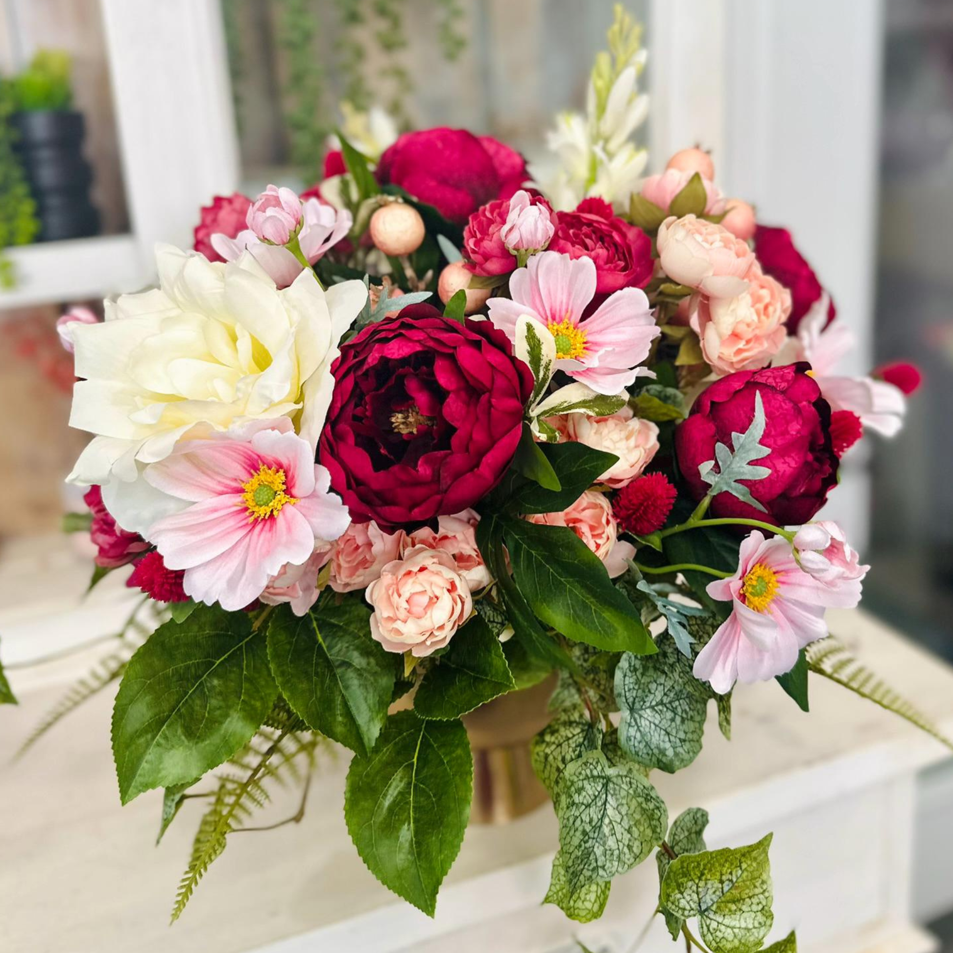 High-End Artificial Pink and Burgundy Peony Floral Arrangement – Wedding Centerpiece or Mother's Day Gift TCT Crafts