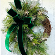 Elegant Green & Gold Grapevine Pine Christmas Wreath | Velvet Ribbon Winter Holiday Wreath | 33"x24" Classic Front Door Decor TCT Crafts