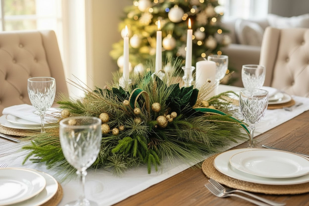 Elegant Emerald Green and Gold Holiday Centerpiece or Door Swag