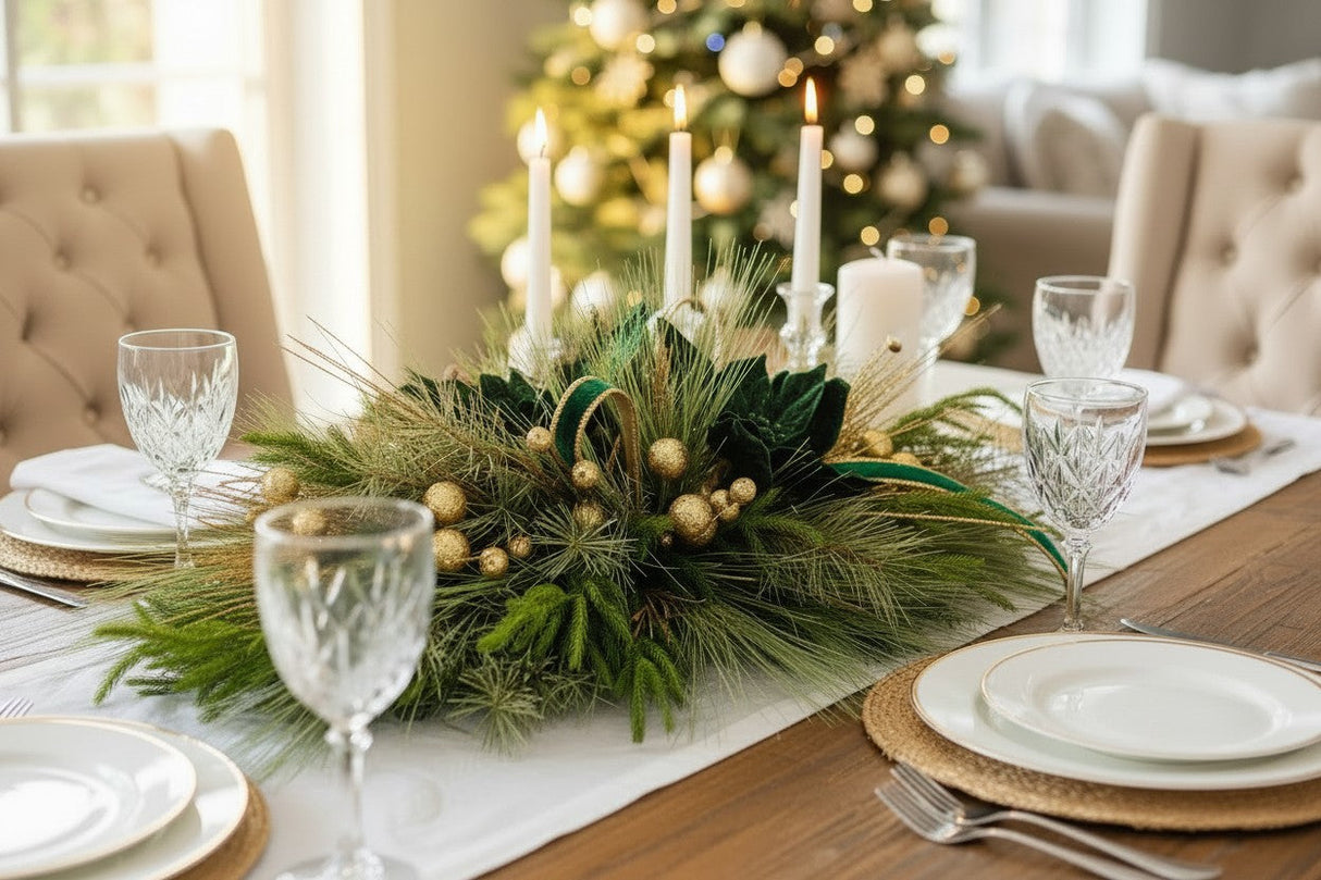 Elegant Emerald Green and Gold Holiday Centerpiece or Door Swag – Christmas Table Decoration, Mantelpiece, Mirror, or Front Door Display TCT Crafts