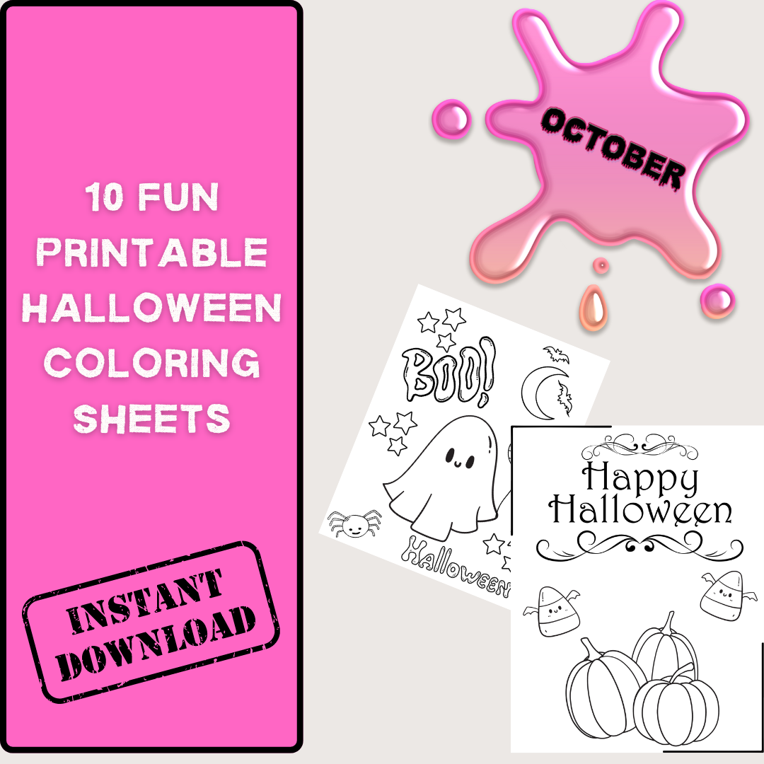 10 Printable Halloween Coloring Pages for Kids | Instant Download | Fun Halloween Activity for Parties, Classrooms, Daycares | Letter Sized