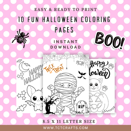 10 Printable Halloween Coloring Pages for Kids | Instant Download | Fun Halloween Activity for Parties, Classrooms, Daycares | Letter Sized TCTCrafts