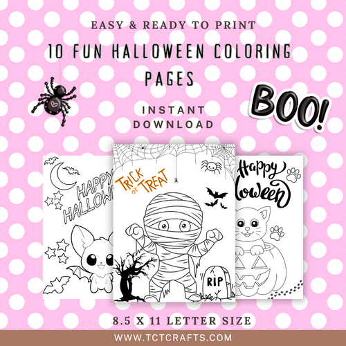 10 Printable Halloween Coloring Pages for Kids | Instant Download | Fun Halloween Activity for Parties, Classrooms, Daycares | Letter Sized