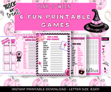 Load image into Gallery viewer, Pink-O-Ween Halloween Themed Pink Digital Downloadable Party Games- PRINTABLE Halloween Party Games-October Pink Themed Party Games