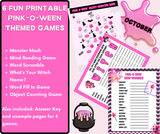 Pink-O-Ween Halloween Themed Pink Digital Downloadable Party Games- PRINTABLE Halloween Party Games-October Pink Themed Party Games TCTCrafts