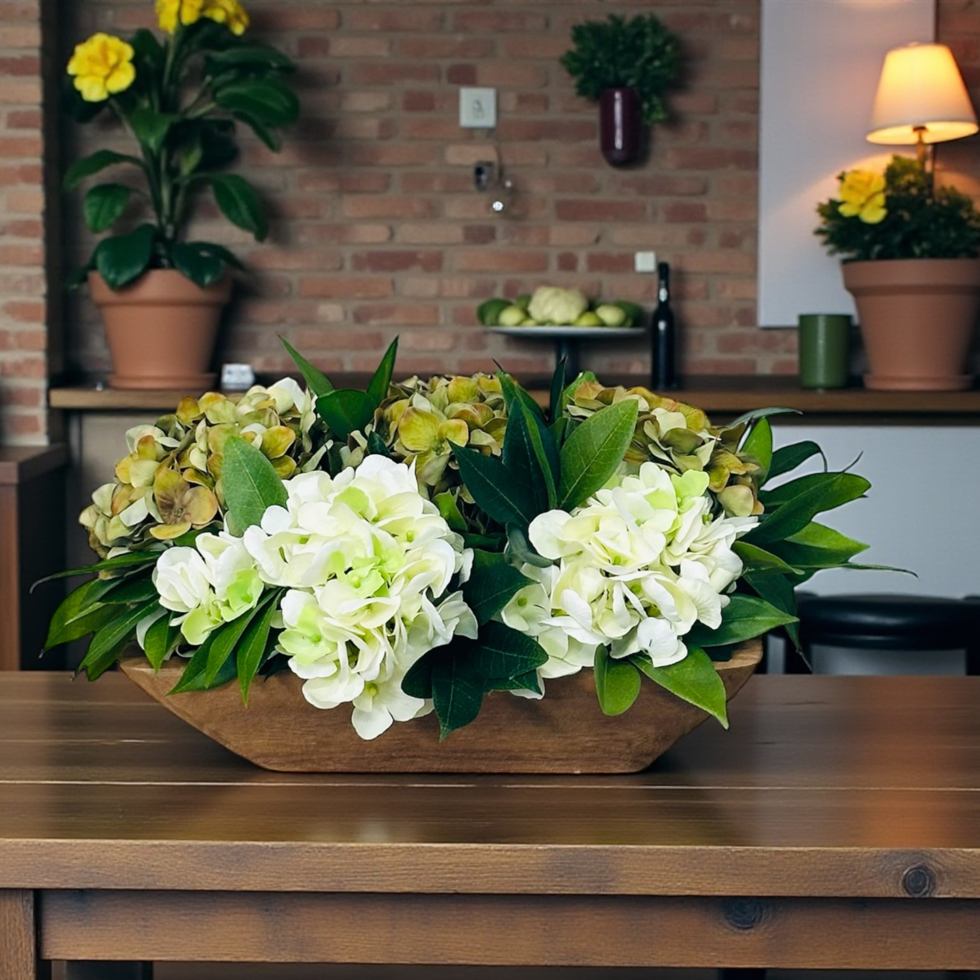 Everyday Hydrangea Centerpiece in Wooden Dough Bowl TCT Crafts