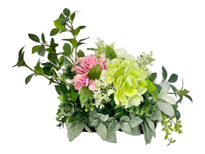 Handmade Mixed Hydrangea Floral Arrangement - Everyday or Spring Decor - White/Pink/Green - 14x15" by TCT Crafts-TCT1714