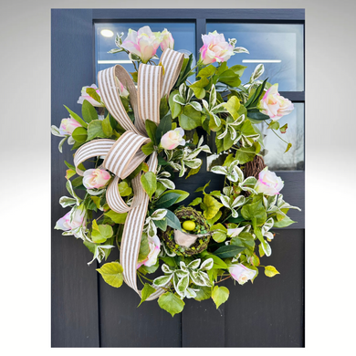 Spring Greenery Wreath with Nest & Bird – Artificial Floral Grapevine Wreath