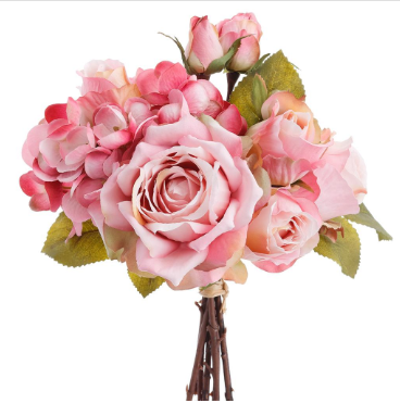 13.5" Pink Hydrangea Rose Bouquet – Artificial Wedding & Home Decor Flowers Allstate Floral