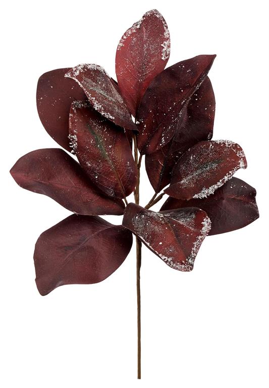 Snowy Burgundy Magnolia Leaf Spray | Frosted Christmas Foliage Stem | 18" Spray-FL6638-BU Select Artificials