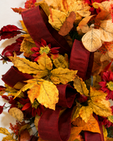 Fall Elm Leaf Wreath | Burgundy Bow Cosmos Rosehip Wreath | 27"x21" TCT Crafts