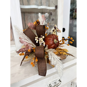 Neutral Boho Fall Floral Arrangement with Rustic Pumpkin, 12x16 Table Centerpiece by TCT Crafts