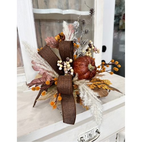 Neutral Boho Fall Floral Arrangement with Rustic Pumpkin, 12x16 Table Centerpiece by TCT Crafts