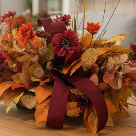 Fall Cosmos Centerpiece in Wooden Dough Bowl — Ready-Made Artificial Fall Arrangement TCT Crafts