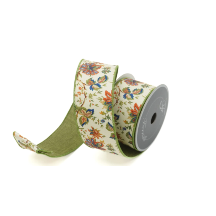 2.5” x 10yd Farrisilk Fall Floral Wired Ribbon – Autumn Wreath & Craft Ribbon Roll-RS091-32