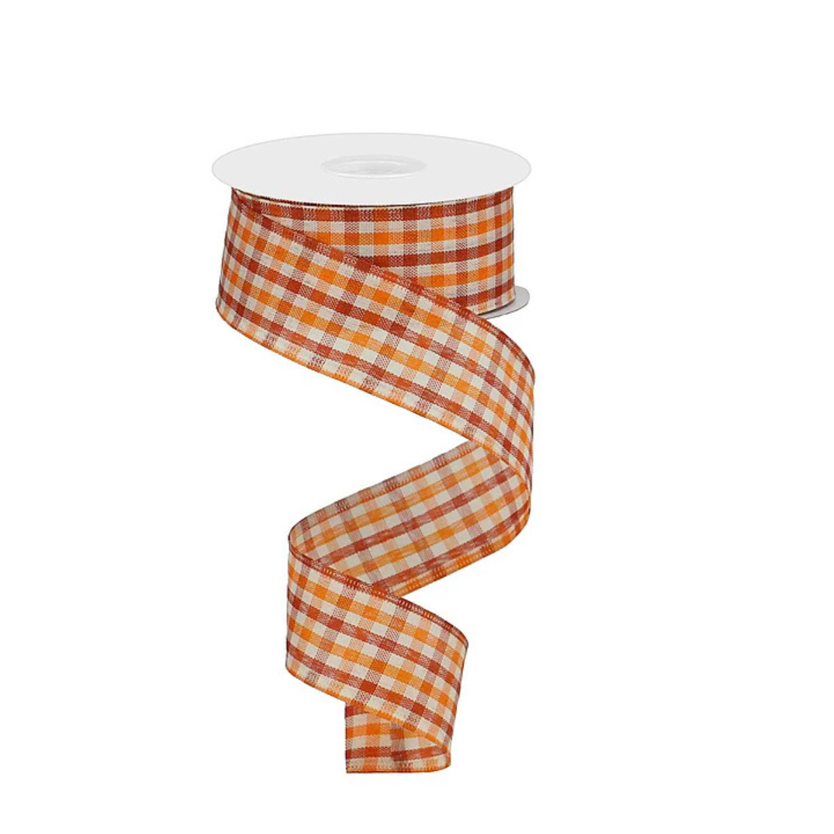 Orange Gingham Check Wired Ribbon | Fall Farmhouse Ribbon | 1.5" x 10yd-RGA1102K7 Craig Bachman