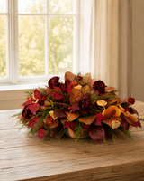 Fall Magnolia Leaf Centerpiece in Paulownia Wooden Tray — Ready-Made Artificial Fall Arrangement TCT Crafts