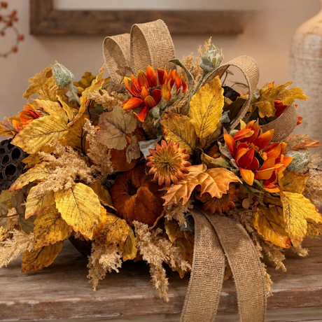 Fall Sunflower Centerpiece — 18 Inch Pumpkin Autumn Arrangement with Burlap Bow TCT Crafts