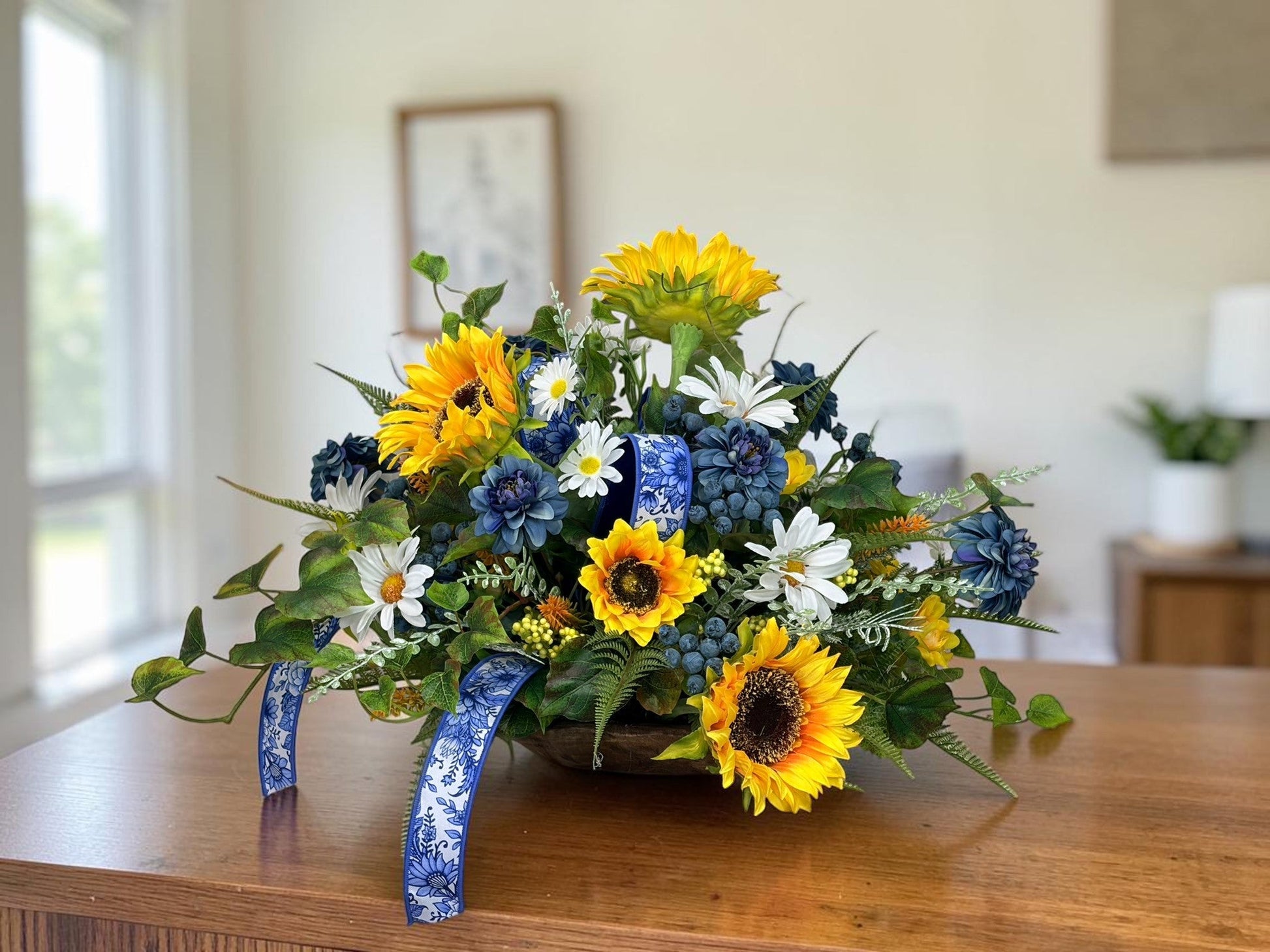 Sunflower Chinoiserie Floral Arrangement 22 Inch Decor TCT Crafts