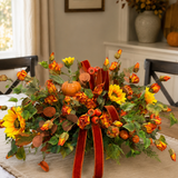 Fall Pumpkin and Sunflower Centerpiece on Wooden Pedestal Tray TCT Crafts