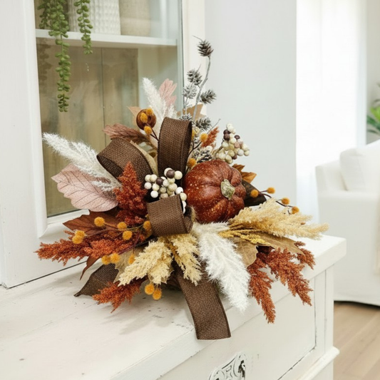 Neutral Boho Fall Floral Arrangement with Rustic Pumpkin, 16x18 Table Centerpiece by TCT Crafts TCT Crafts