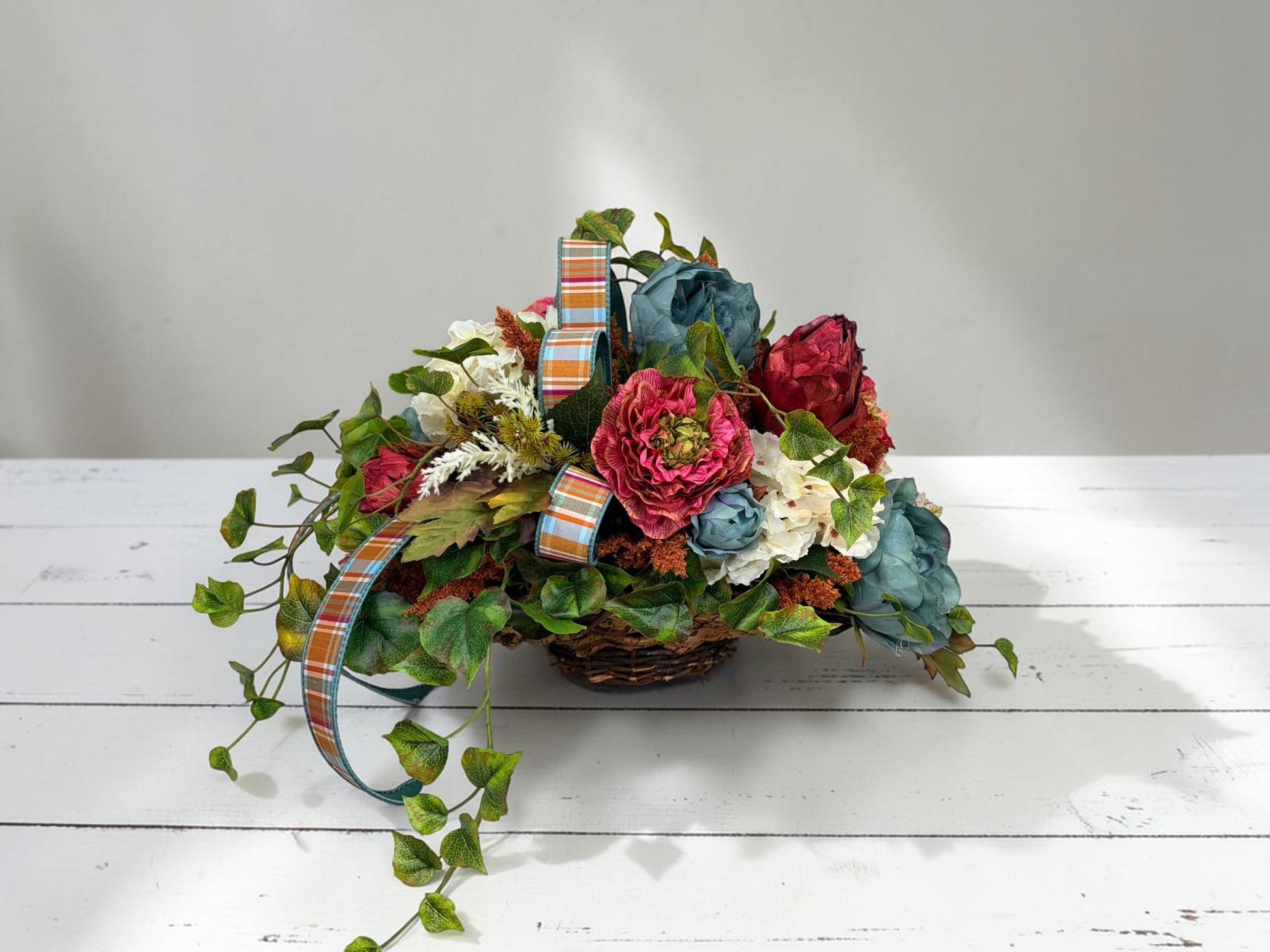 Moody Blue Burgundy Fall Centerpiece Luxury Autumn Basket Decor TCT Crafts