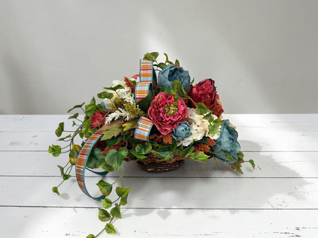 Moody Blue Burgundy Fall Centerpiece Luxury Autumn Basket Decor TCT Crafts