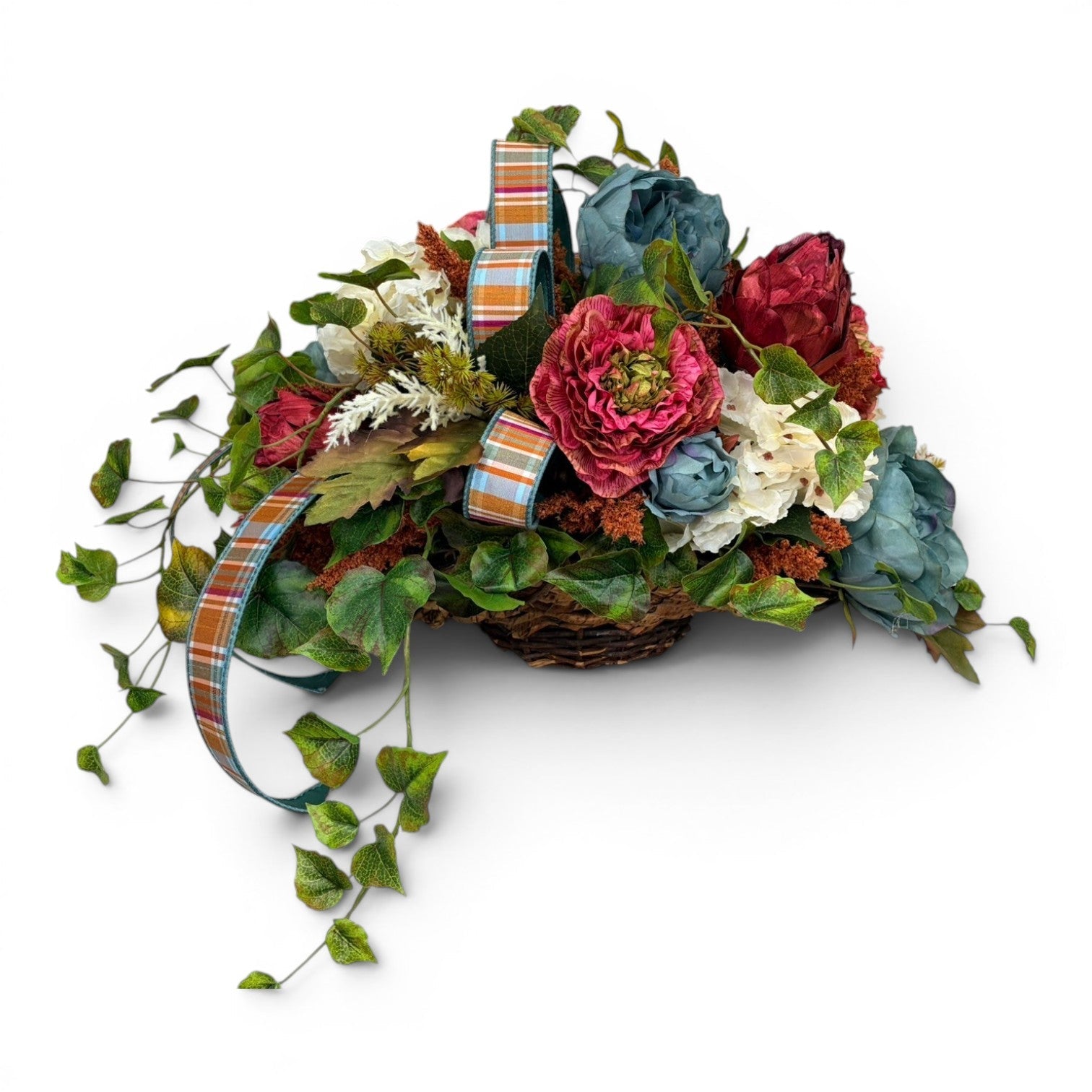 Moody Blue Burgundy Fall Centerpiece Luxury Autumn Basket Decor TCT Crafts