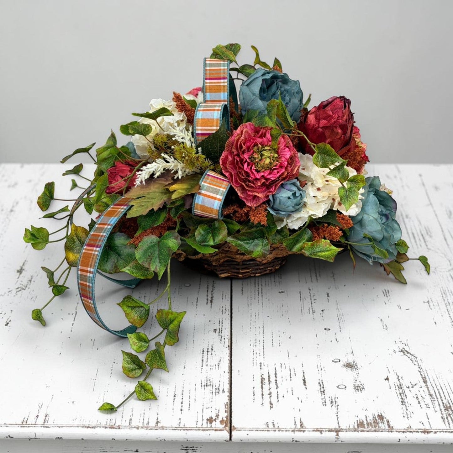 Moody Blue Burgundy Fall Centerpiece Luxury Autumn Basket Decor TCT Crafts