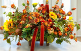 Fall Pumpkin and Sunflower Centerpiece on Wooden Pedestal Tray TCT Crafts
