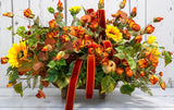Fall Pumpkin and Sunflower Centerpiece on Wooden Pedestal Tray TCT Crafts
