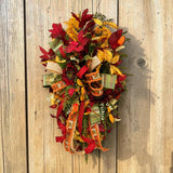 Fall Sunflower Door Swag | Burgundy Elm Leaves & Designer Bow | 36" Autumn Decor TCT Crafts
