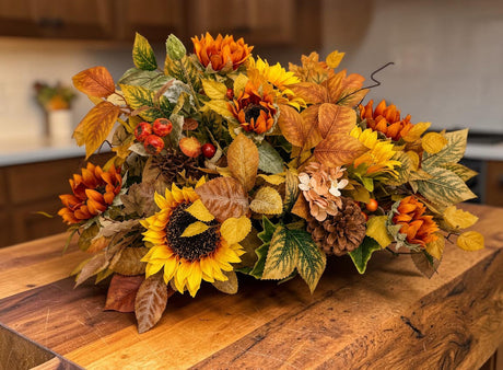 Fall Sunflower Centerpiece in Wooden Dough Bowl TCT Crafts