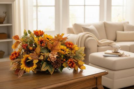 Fall Sunflower Centerpiece in Wooden Dough Bowl TCT Crafts