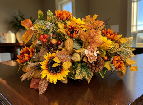 Fall Sunflower Centerpiece in Wooden Dough Bowl TCT Crafts