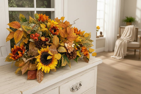 Fall Sunflower Centerpiece in Wooden Dough Bowl TCT Crafts