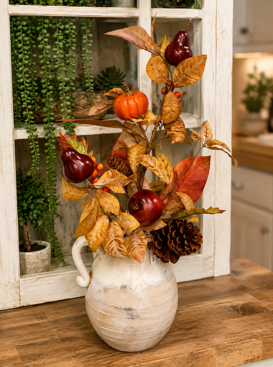 Artificial Mixed Fall Pumpkin and Pinecone Spray — 28 Inch Harvest Wreath Pick-65882 Golden Bell