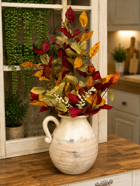 27" Artificial Fall Leaf Lantern Spray – Autumn Foliage Stem for DIY Wreaths, Centerpieces, and Seasonal Decor-65113 Golden Bell
