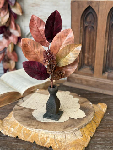 Fall Magnolia Leaf Pick with Pinecones and Seed Heads — 15 Inch Artificial Autumn Wreath Supply and Fall Floral Pick-XL7247 Lancaster & Vintage