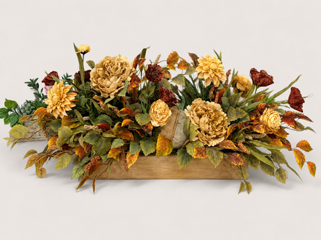 Fall Pumpkin Centerpiece | Dough Bowl Peony Dahlia Arrangement | 39"L x 18"H TCT Crafts