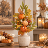 30" Orange & Cream Pumpkin Berry Leaf Spray-85302 Golden Bell