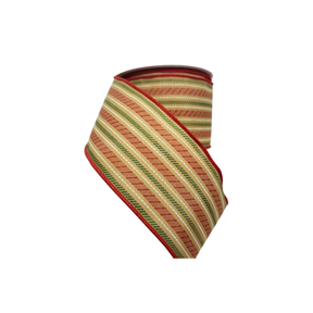 Christmas Stripe Ribbon 2.5 Inch x 10 Yard Tan Red Green Wired Ribbon-R10140-F2 TCTCrafts