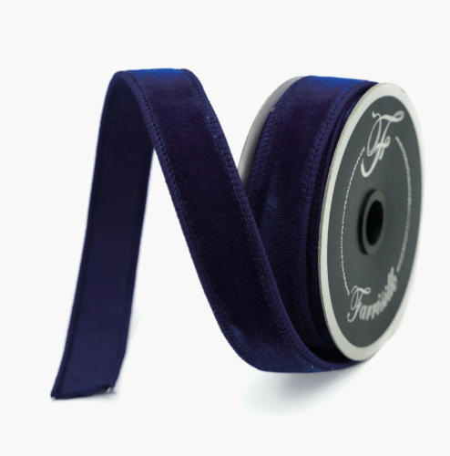 Luxurious Farrisilk 1" x 10 yd Navy Blue Velvet Wired Ribbon | Premium Holiday Craft Supply-RG008-21 Farrisilk
