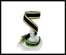 Load image into Gallery viewer, RK299-55 2.5 Inch Emerald Green Velvet Farrisilk Wired Ribbon Trimmed with Gold Pleated Borders - Luxurious for Home Décor, Wreath Making