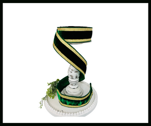 RK299-55 2.5 Inch Emerald Green Velvet Farrisilk Wired Ribbon Trimmed with Gold Pleated Borders - Luxurious for Home Décor, Wreath Making
