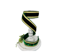 Load image into Gallery viewer, RK299-55 2.5 Inch Emerald Green Velvet Farrisilk Wired Ribbon Trimmed with Gold Pleated Borders - Luxurious for Home Décor, Wreath Making