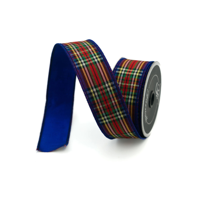 Caroler Plaid Blue Velvet Ribbon | Tartan Christmas Ribbon | 1.75" x 10yd-RK395-32 Farrisilk