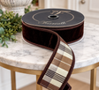 Farrisilk 1.5" Chocolate Beige Plaid Plush Velvet Wired Ribbon-RM004-08 Farrisilk
